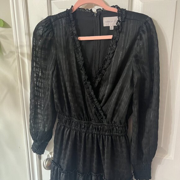 Adelyn Rae Caro Textured Metallic Black Mini Ruffle Dress Holiday Party Size XS - Picture 4 of 13